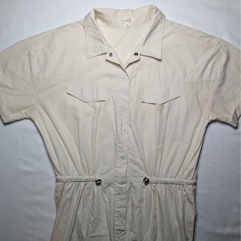 No Comment Utility Jumpsuit Cream Short Sleeve Cargo Minimal XL